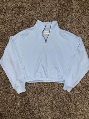 American Eagle Outfitters Light Blue Cropped Quarter-Zip Pullover